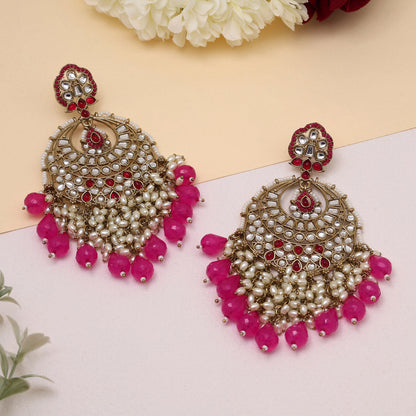 Rani Color Kundan Earrings (KDE1006RNI) - Preyans.com