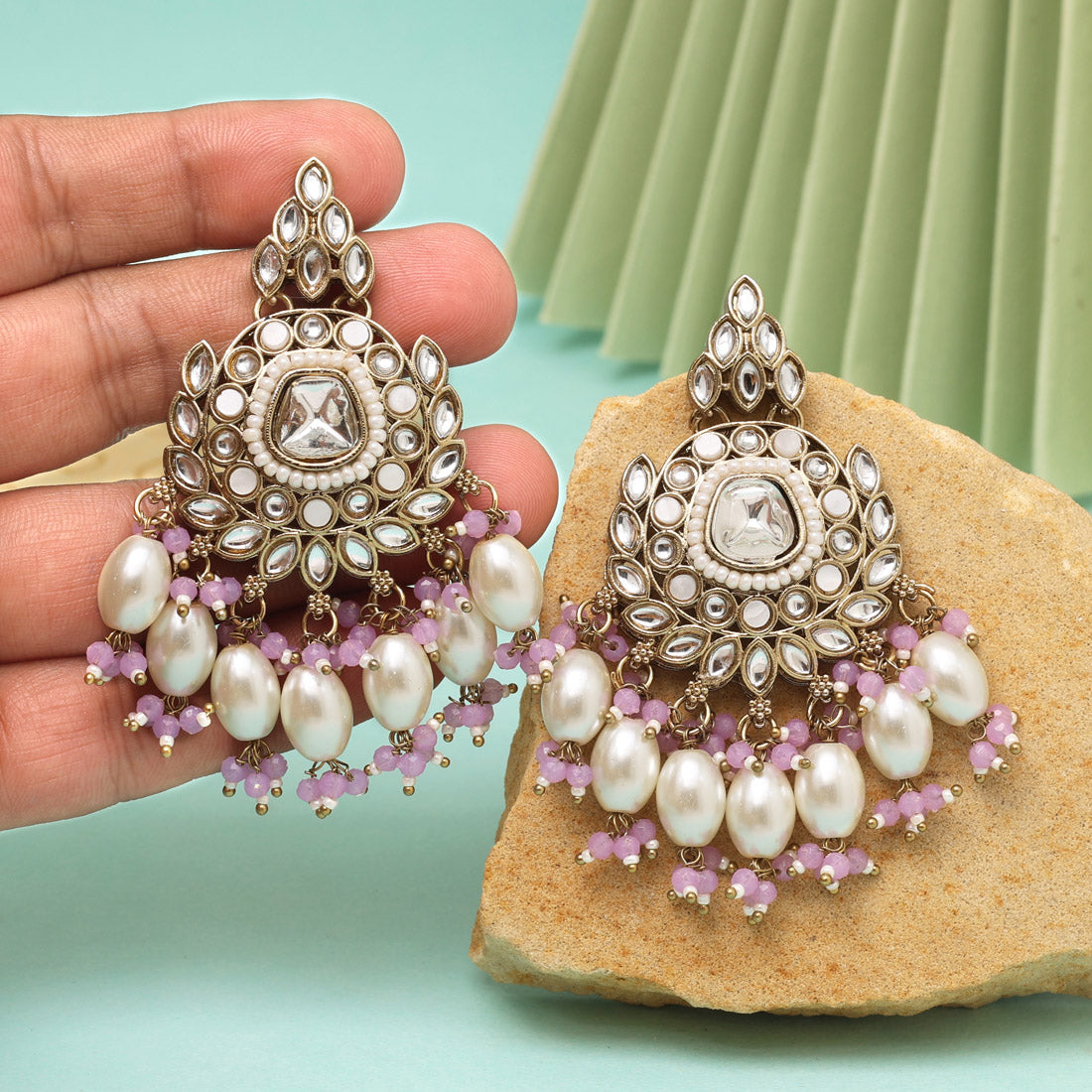 Light Purple Color Kundan Earrings (KDE1007LPRP) - eindiawholesale.com