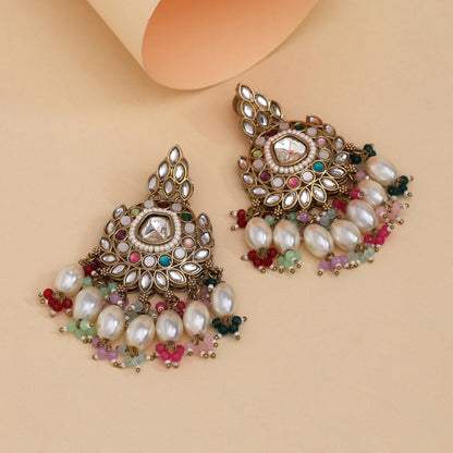 Multi Color Kundan Earrings (KDE1007MLT) - eindiawholesale.com