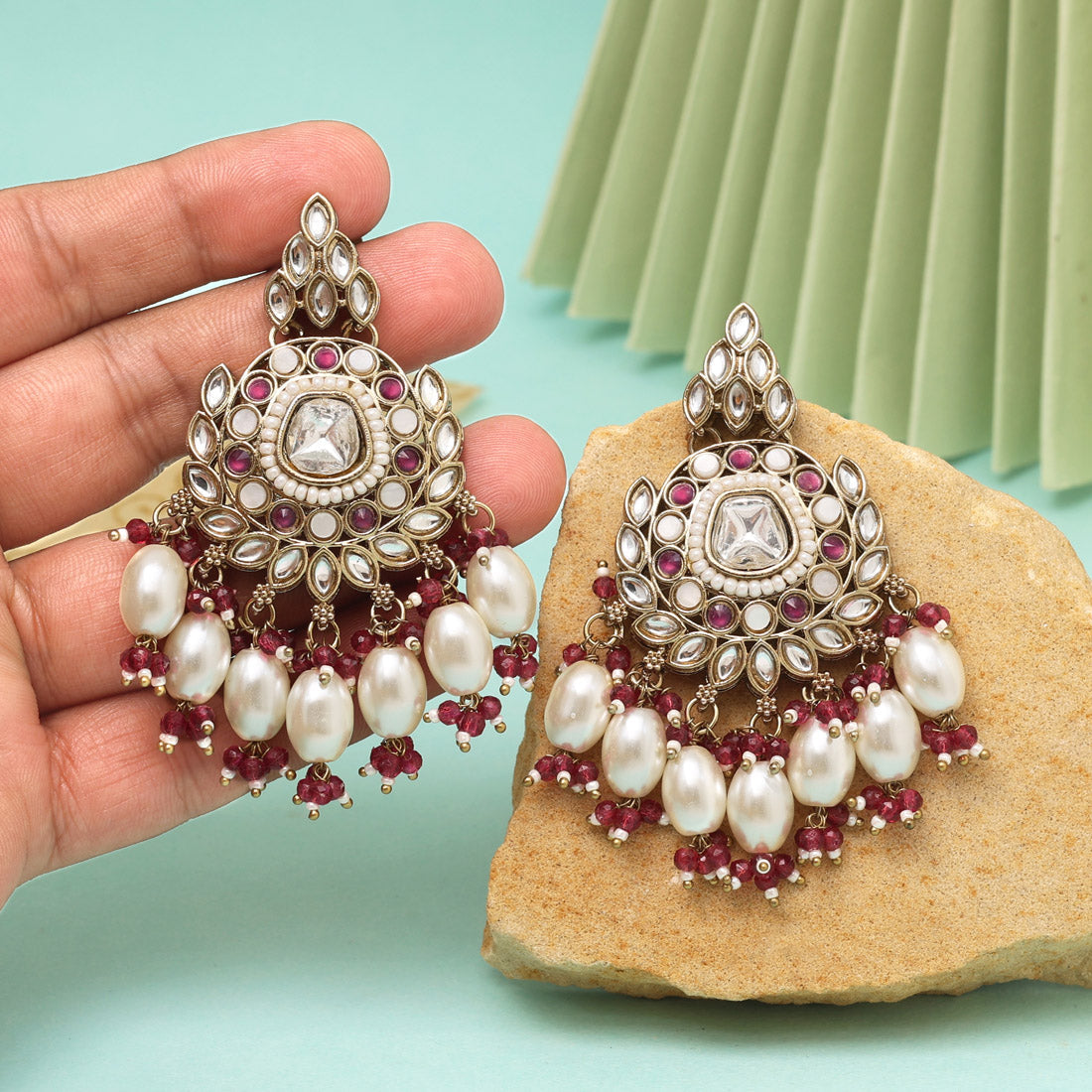 Magenta Color Kundan Earrings (KDE1007MNT) - eindiawholesale.com