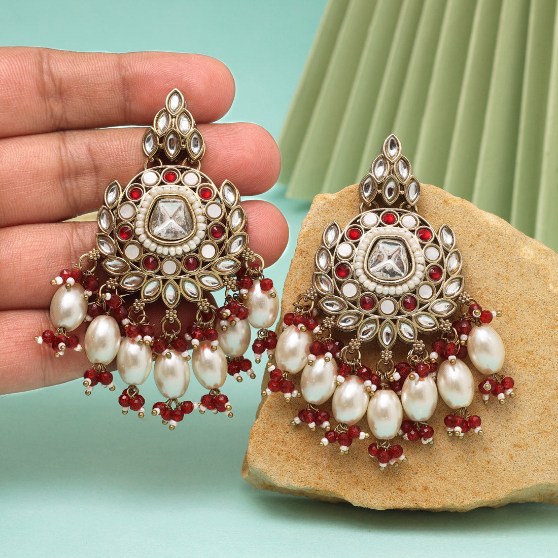 Maroon Color Kundan Earrings (KDE1007MRN) - eindiawholesale.com