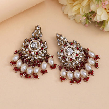 Maroon Color Kundan Earrings (KDE1007MRN) - eindiawholesale.com