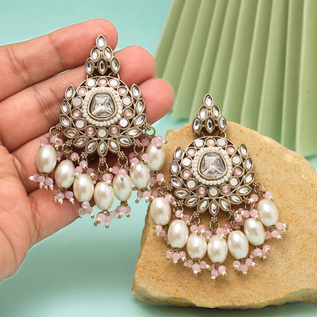 Pink Color Kundan Earrings (KDE1007PNK) - eindiawholesale.com