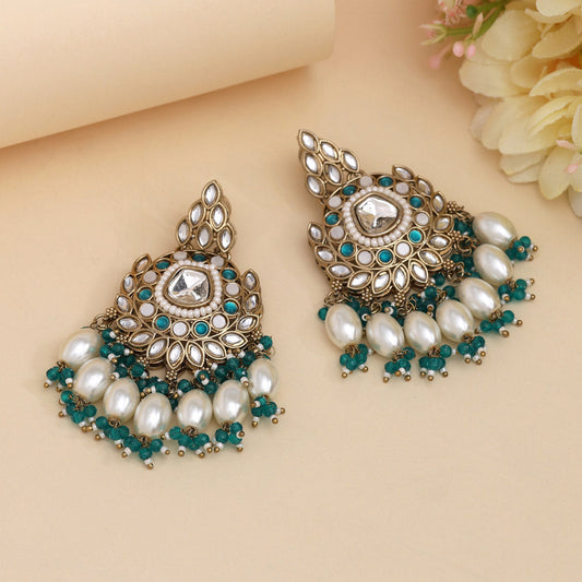 Rama Green Color Kundan Earrings (KDE1007RGRN) - eindiawholesale.com