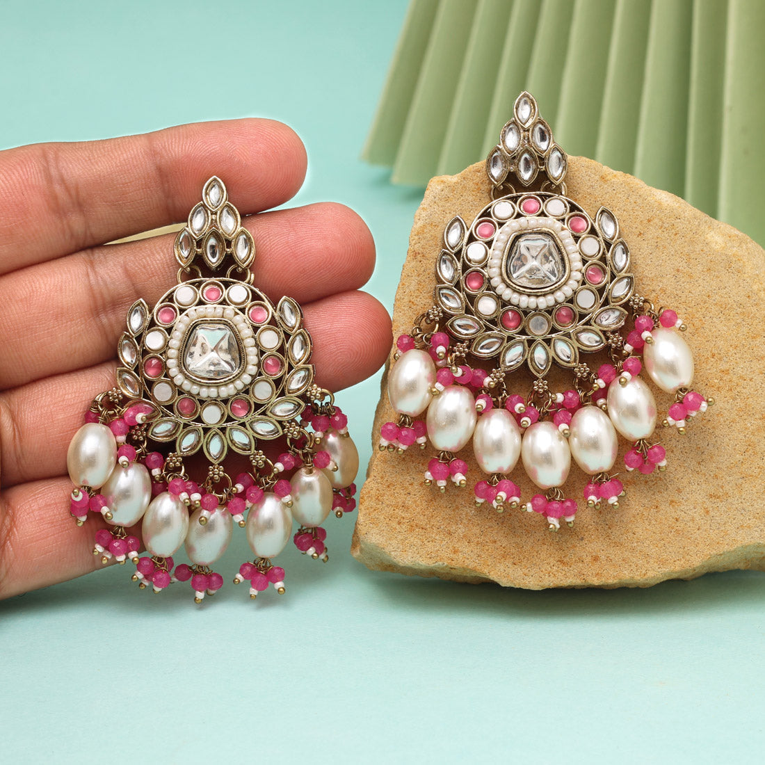 Rani Color Kundan Earrings (KDE1007RNI) - eindiawholesale.com