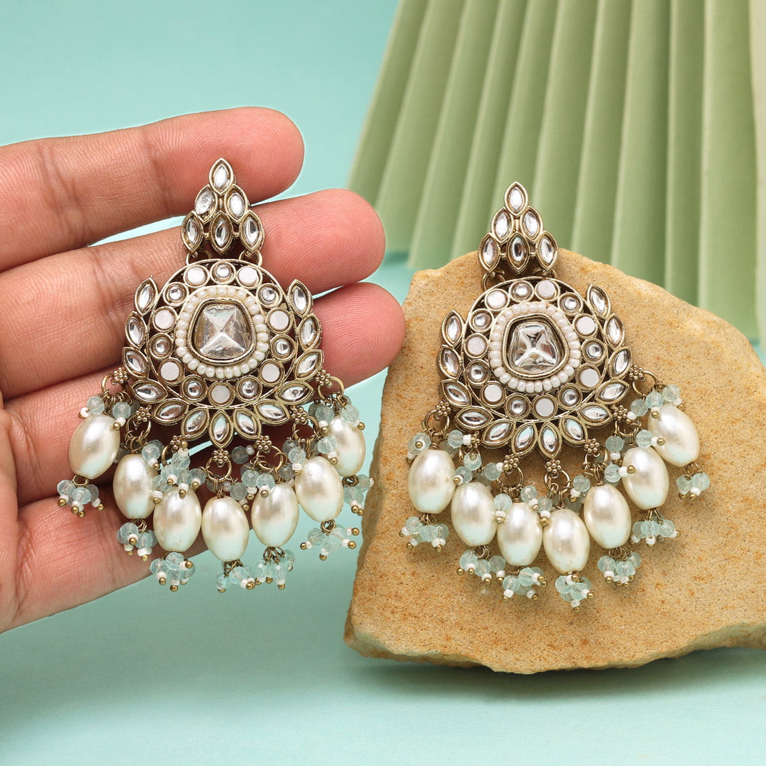 Sky Blue Color Kundan Earrings (KDE1007SBLU) - eindiawholesale.com