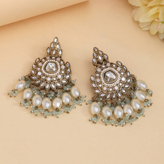 Sky Blue Color Kundan Earrings (KDE1007SBLU) - eindiawholesale.com