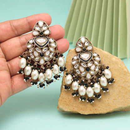 Black Color Kundan Earrings (KDE1008BLK) - eindiawholesale.com