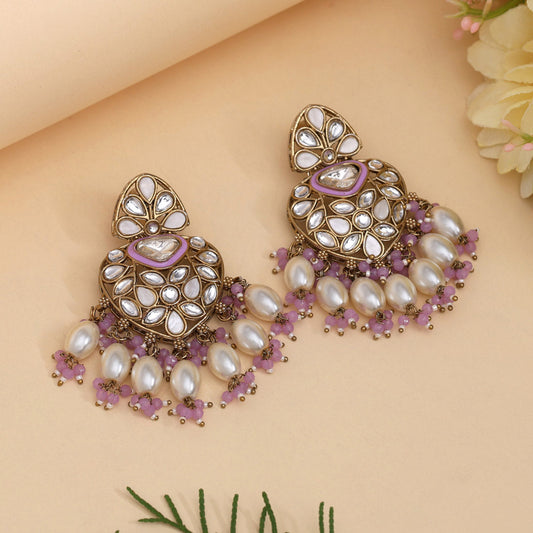 Light Purple Color Kundan Earrings (KDE1008LPRP) - eindiawholesale.com