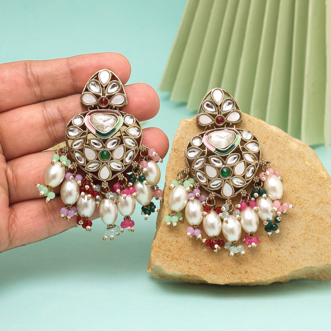 Multi Color Kundan Earrings (KDE1008MLT) - eindiawholesale.com