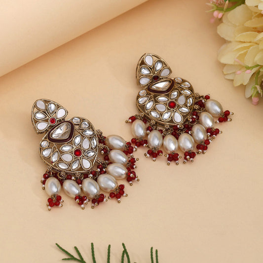 Maroon Color Kundan Earrings (KDE1008MRN) - eindiawholesale.com