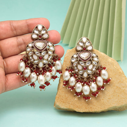 Maroon Color Kundan Earrings (KDE1008MRN) - eindiawholesale.com