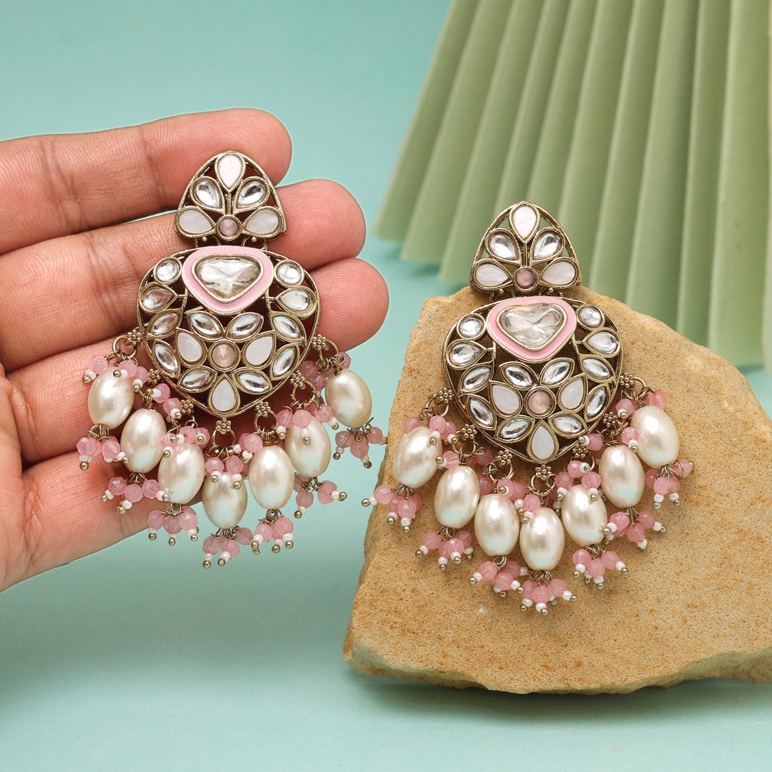 Pink Color Kundan Earrings (KDE1008PNK) - eindiawholesale.com