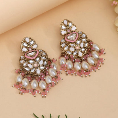 Pink Color Kundan Earrings (KDE1008PNK) - eindiawholesale.com