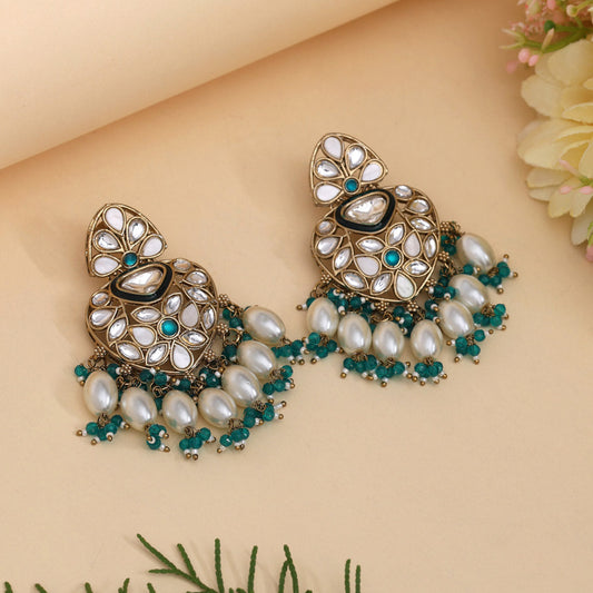 Rama Green Color Kundan Earrings (KDE1008RGRN) - eindiawholesale.com