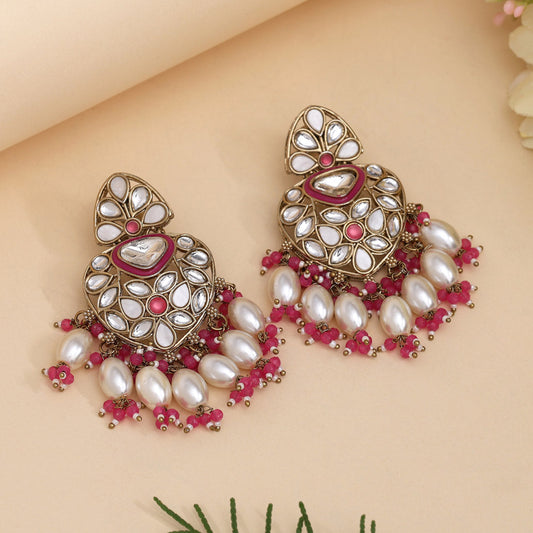 Rani Color Kundan Earrings (KDE1008RNI) - eindiawholesale.com