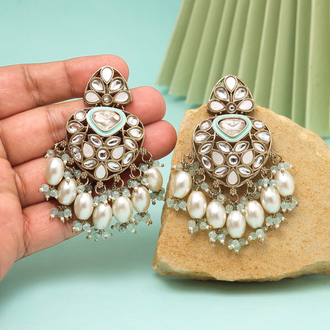 Sky Blue Color Kundan Earrings (KDE1008SBLU) - eindiawholesale.com