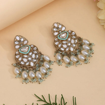 Sky Blue Color Kundan Earrings (KDE1008SBLU) - eindiawholesale.com