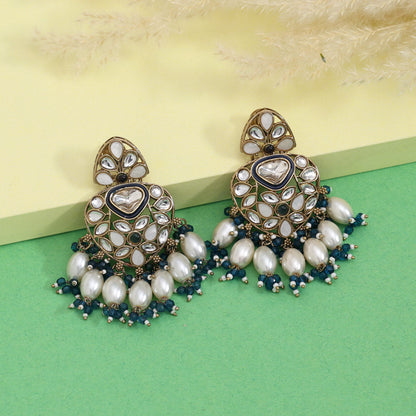 Turquoise Blue Color Kundan Earrings (KDE1008TBLU) - Preyans.com