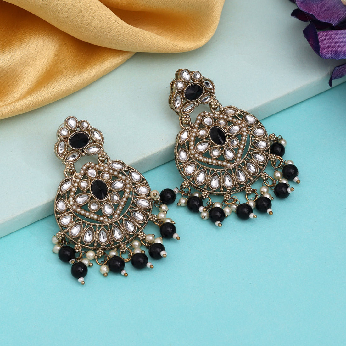 Black Color Kundan Earrings (KDE1009BLK) - eindiawholesale.com