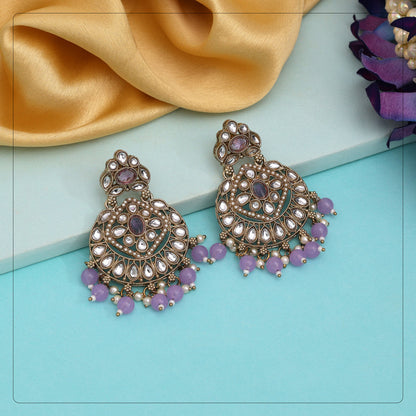 Light Purple Color Kundan Earrings (KDE1009LPRP) - eindiawholesale.com