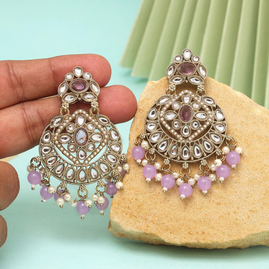 Light Purple Color Kundan Earrings (KDE1009LPRP) - eindiawholesale.com