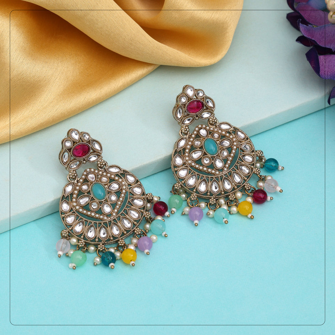 Multi Color Kundan Earrings (KDE1009MLT) - eindiawholesale.com