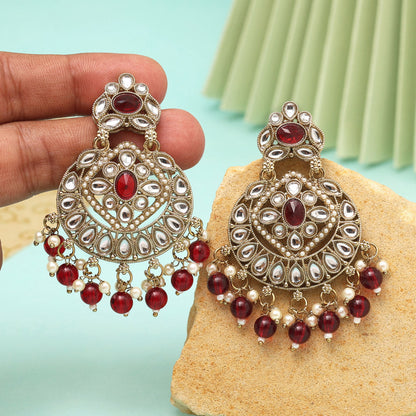 Maroon Color Kundan Earrings (KDE1009MRN) - eindiawholesale.com