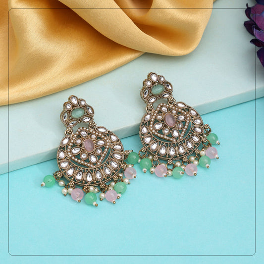 Pink & Pista Green Color Kundan Earrings (KDE1009PNKPGRN) - eindiawholesale.com