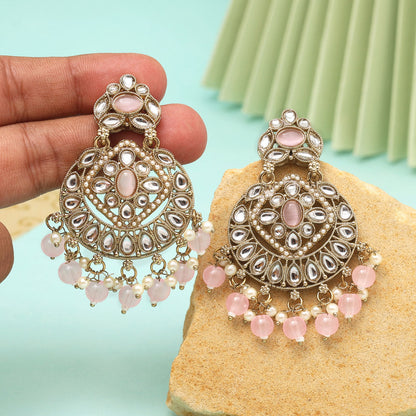 Pink Color Kundan Earrings (KDE1009PNK) - eindiawholesale.com