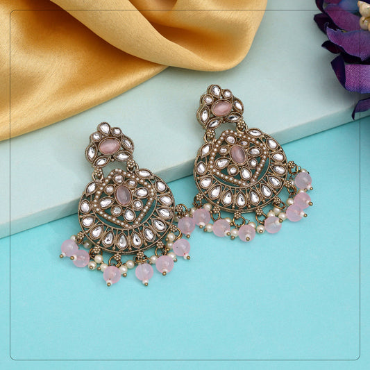 Pink Color Kundan Earrings (KDE1009PNK) - eindiawholesale.com