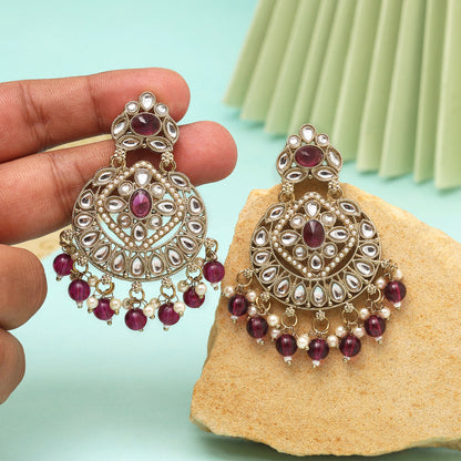 Purple Color Kundan Earrings (KDE1009PRP) - eindiawholesale.com