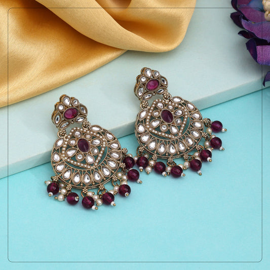 Purple Color Kundan Earrings (KDE1009PRP) - eindiawholesale.com