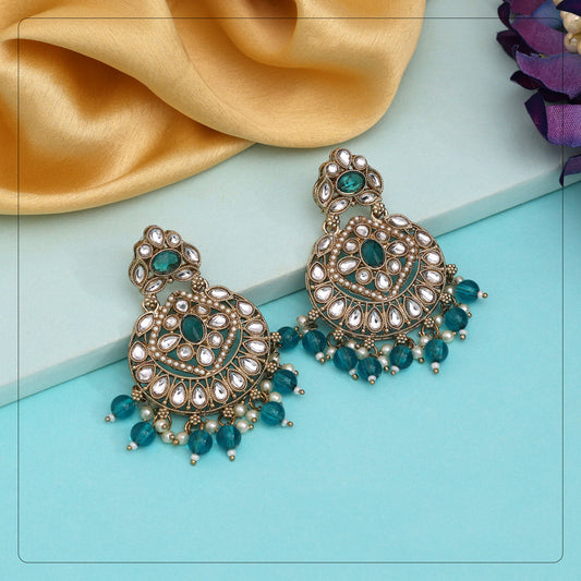 Rama Green Color Kundan Earrings (KDE1009RGRN) - eindiawholesale.com