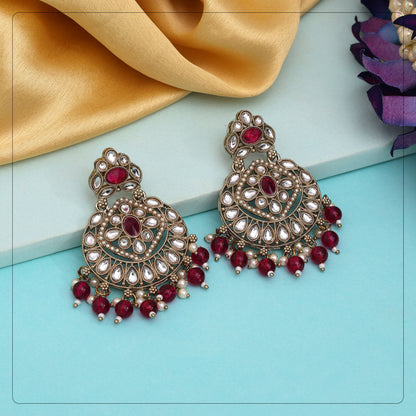 Rani Color Kundan Earrings (KDE1009RNI) - eindiawholesale.com