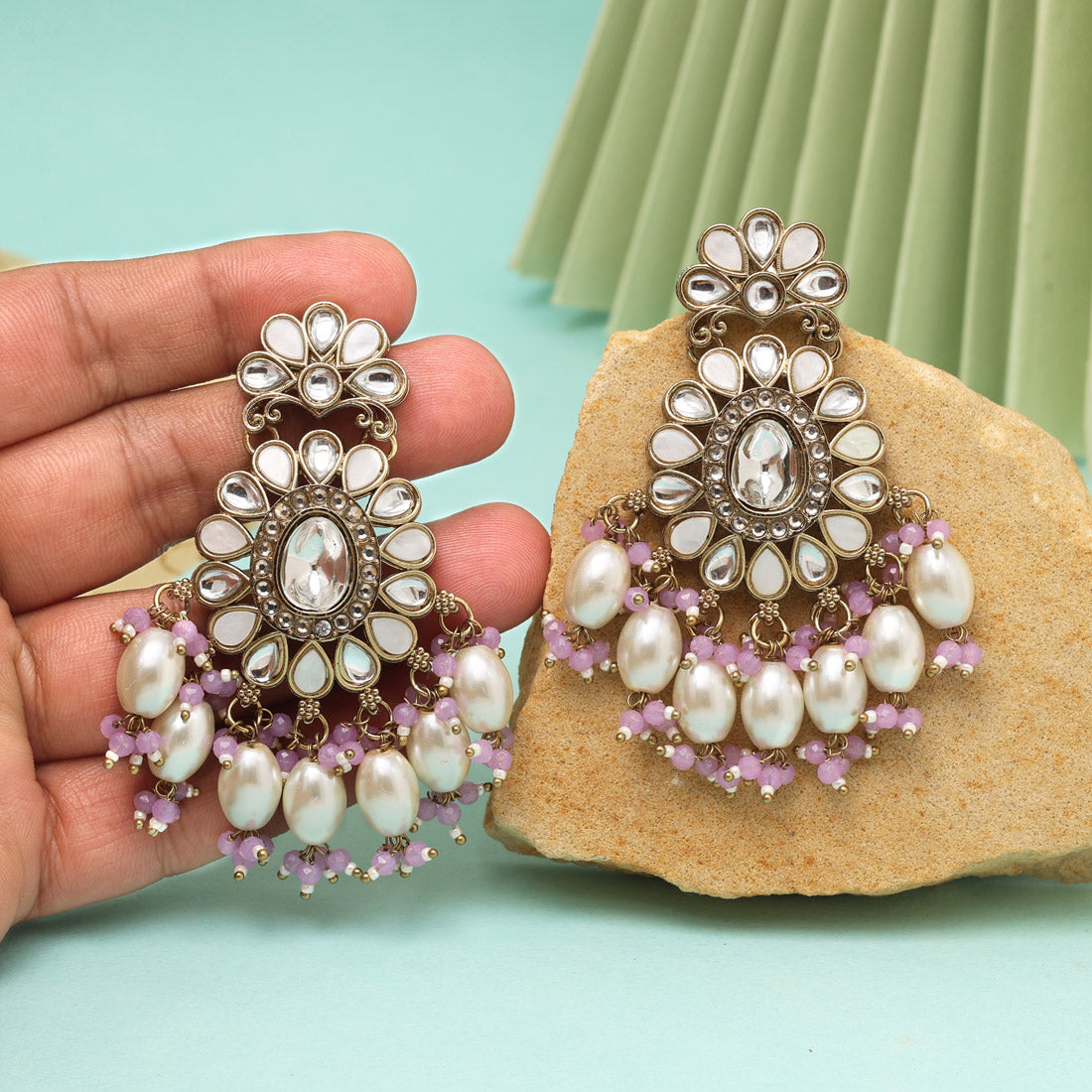 Light Purple Color Kundan Earrings (KDE1010LPRP) - eindiawholesale.com