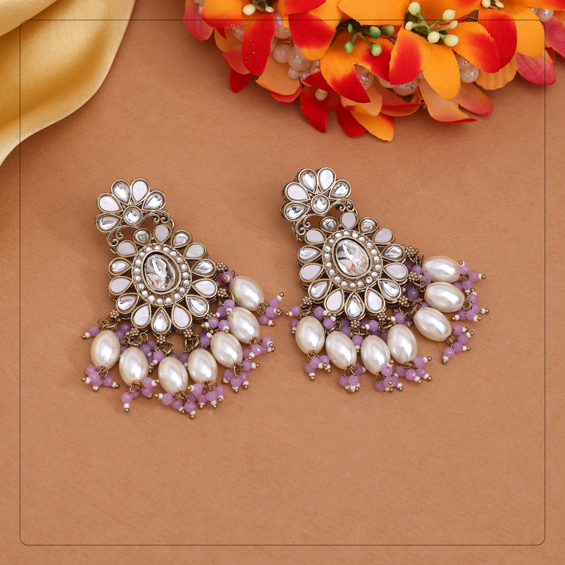 Light Purple Color Kundan Earrings (KDE1010LPRP) - eindiawholesale.com