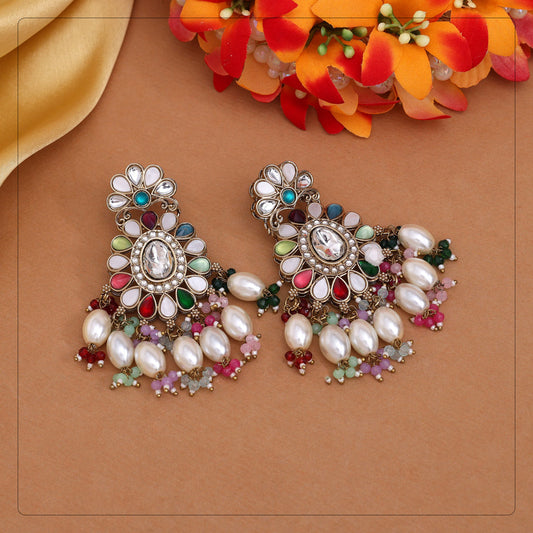 Multi Color Kundan Earrings (KDE1010MLT) - eindiawholesale.com