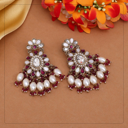 Magenta Color Kundan Earrings (KDE1010MNT) - eindiawholesale.com