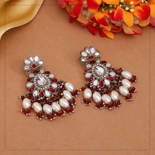 Maroon Color Kundan Earrings (KDE1010MRN) - eindiawholesale.com