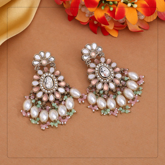 Pink & Pista Green Color Kundan Earrings (KDE1010PNKPGRN) - eindiawholesale.com