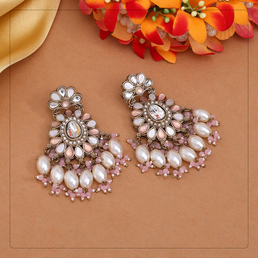 Pink Color Kundan Earrings (KDE1010PNK) - eindiawholesale.com