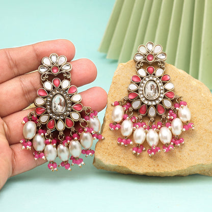 Rani Color Kundan Earrings (KDE1010RNI) - eindiawholesale.com