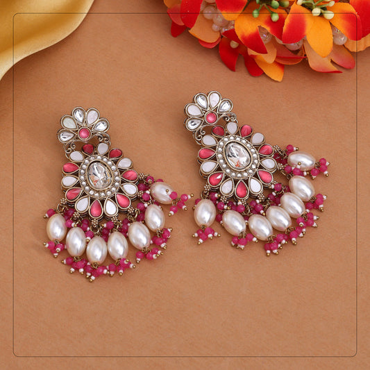 Rani Color Kundan Earrings (KDE1010RNI) - eindiawholesale.com