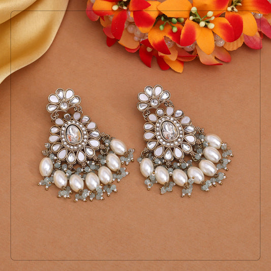 Sky Blue Color Kundan Earrings (KDE1010SBLU) - eindiawholesale.com