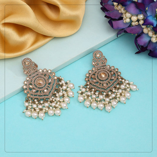 Gold Color Pakistani Kundan Earrings (KDE1011GLD) - eindiawholesale.com