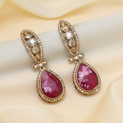 Magenta Color Kundan Earrings (KDE1013MNT) - Preyans.com