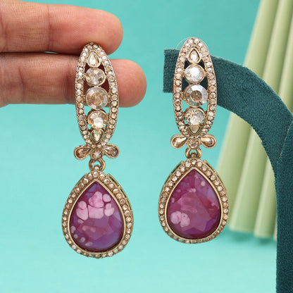 Magenta Color Kundan Earrings (KDE1013MNT) - Preyans.com