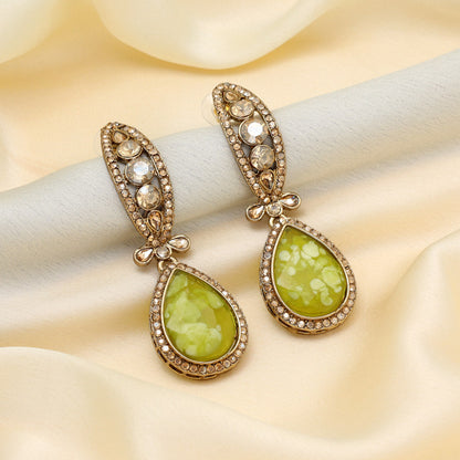 Mustard Yellow Color Kundan Earrings (KDE1013MYLW) - Preyans.com