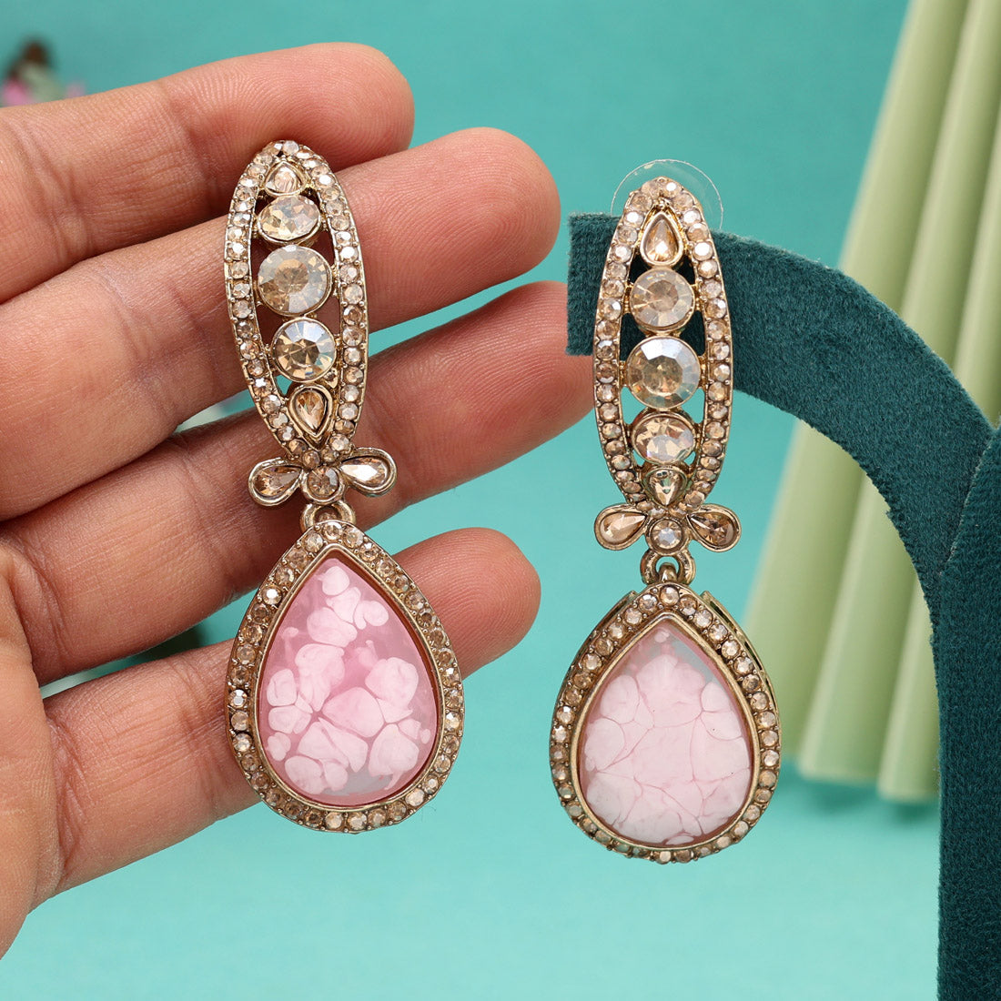 Pink Color Kundan Earrings (KDE1013PNK) - Preyans.com